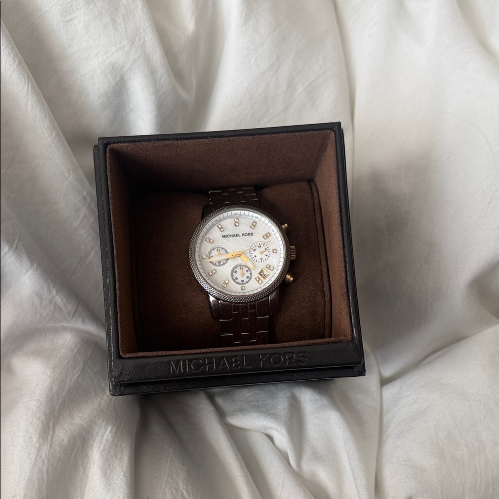Michael Kors Mixed Metal Silver Gold Pearl Diamond Watch